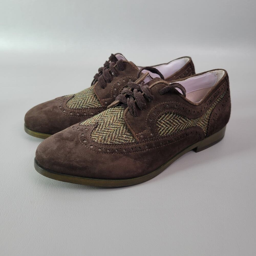 Johnston & Murphy Dinah Wingtip Suede Dress Shoe Herringbone Tweed Oxfords Sz 7